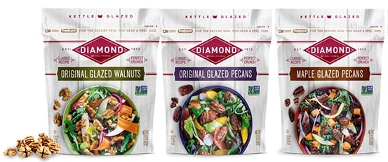 Line-up of Diamond glazed and roasted nuts.